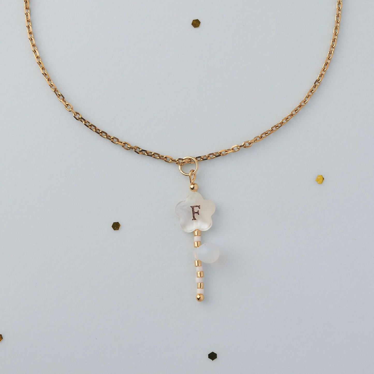 Custom Mother of Pearl Floral Initial Necklace
