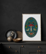 Frogs at the Magical Night, botanical illustrations, magic art print, boho Aesthetic, Frog art print, Cottagecore Nature print, moths giclee