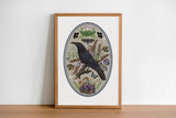 Magical Nature, botanical illustrations, magic art print, boho Aesthetic, Raven art print, Cottagecore Nature print, moths giclee