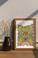 Moths and Butterflies on rainy day, magic art print, boho Aesthetic, Butterfly art print, Cottagecore Nature print, moths giclee BFL341