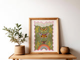 Moths and Butterflies on rainy day, magic art print, boho Aesthetic, Butterfly art print, Cottagecore Nature print, moths giclee BFL341