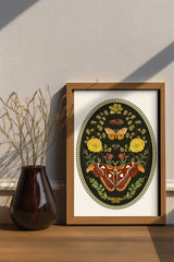 Moths and Nature, botanical illustrations, magic art print, boho Aesthetic, Butterfly art print, Cottagecore Nature print, moths giclee