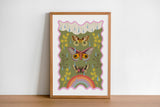 Moths and Butterflies on rainy day, magic art print, boho Aesthetic, Butterfly art print, Cottagecore Nature print, moths giclee BFL341
