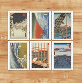 Japanese Stamps Postcards set, Vintage style printing, Instant art collection, Colorful Art Prints, Postcard set of six, PSC038