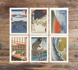 Japanese Stamps Postcards set, Vintage style printing, Instant art collection, Colorful Art Prints, Postcard set of six, PSC038
