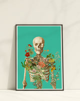 Skeleton covered with flowers poster