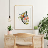 Blue Bird on Anatomical Heart Print