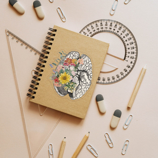 Human brain with flowers stickers
