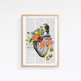 Blue Bird on Anatomical Heart Print