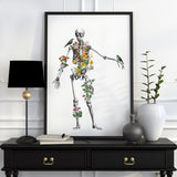 Human Skeleton with blue birds