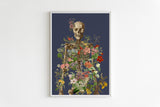 Skeleton covered with flowers at the deep night Print