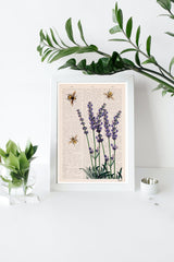 Gift Idea, Christmas gifts for mom, gift Set - Posters Set of 3 - Lavender Flowers and bees - Botanical Art Print - Wild flowers art -SET026