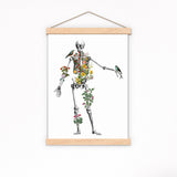 Human Skeleton with blue birds