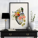 Wall art print Blue Bird on Anatomical Heart - Flower Heart art - Flower Anatomy Print- Anatomy Decor  - Art heart - Doctor gift - SKA259PA3