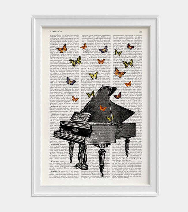 Butterflies over piano collage Print