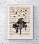 Butterflies over piano collage Print