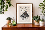 Butterflies over piano collage Print