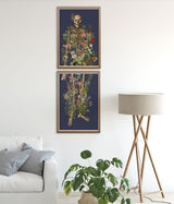 Full Human Skeleton in two parts night blue background