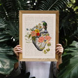 Wall art print Blue Bird on Anatomical Heart - Flower Heart art - Flower Anatomy Print- Anatomy Decor  - Art heart - Doctor gift - SKA259PA3