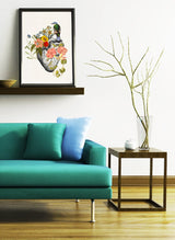 Wall art print Blue Bird on Anatomical Heart - Flower Heart art - Flower Anatomy Print- Anatomy Decor  - Art heart - Doctor gift - SKA259PA3