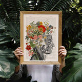Mothers day gift , Wall art print, Flowery Hair collage Printed on Dictionary Book page, Flower print, Plants mom gift, SKA161PA3