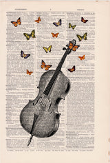 Butterflies over cello collage Print