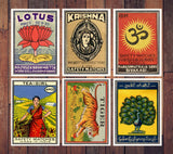 Indian Iconic Matches Boxes,  Postcards set, Vintage style printing, Tricolor printing style, Matches Box Art Prints, Postcard set of six