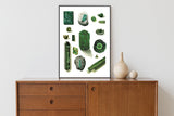 Crystals and Minerals print, Emerald Green Wall Art , Science art, Wall art decor, Crystal stones Art print, TVH166