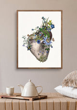 Heart with Blue Flowers - Romantic gift - Wall art print - Anatomy Illustration - Love Wall Art - Anatomical Heart - SKA316
