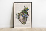 Heart with Blue Flowers - Romantic gift - Wall art print - Anatomy Illustration - Love Wall Art - Anatomical Heart - SKA316