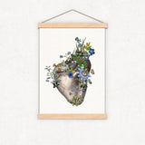 Heart with Blue Flowers - Romantic gift - Wall art print - Anatomy Illustration - Love Wall Art - Anatomical Heart - SKA316