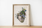 Heart with Blue Flowers - Romantic gift - Wall art print - Anatomy Illustration - Love Wall Art - Anatomical Heart - SKA316