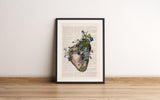 Heart with Blue Flowers - Romantic gift - Wall art print - Anatomy Illustration - Love Wall Art - Anatomical Heart - SKA316