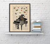 Butterflies over piano collage Print