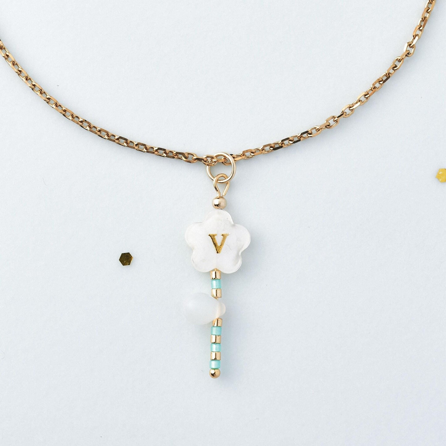Custom Mother of Pearl Floral Initial Necklace