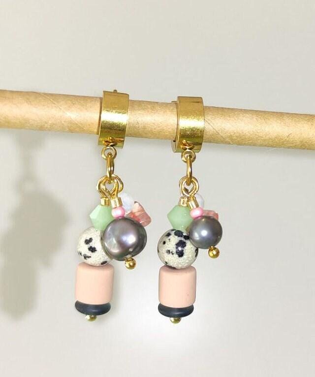 Leopardite Huggie Hoops