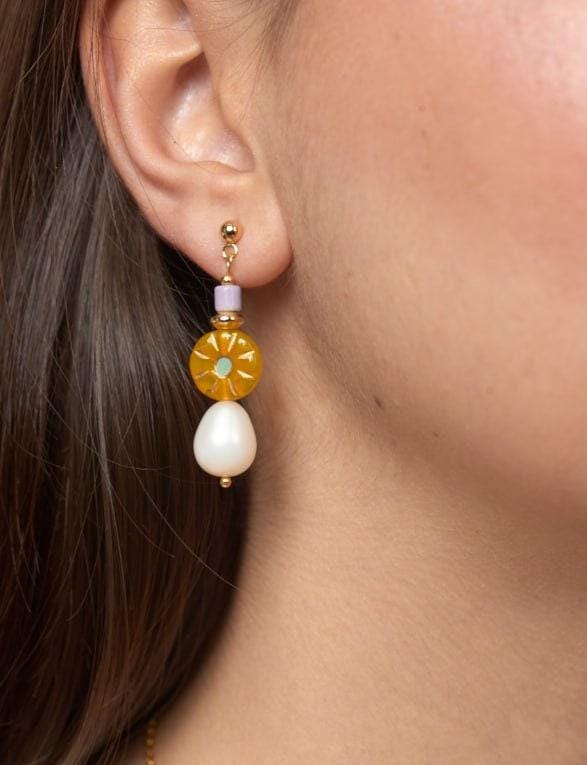 Handcrafted Teardrop Pearl & Agate Dangle Earrings