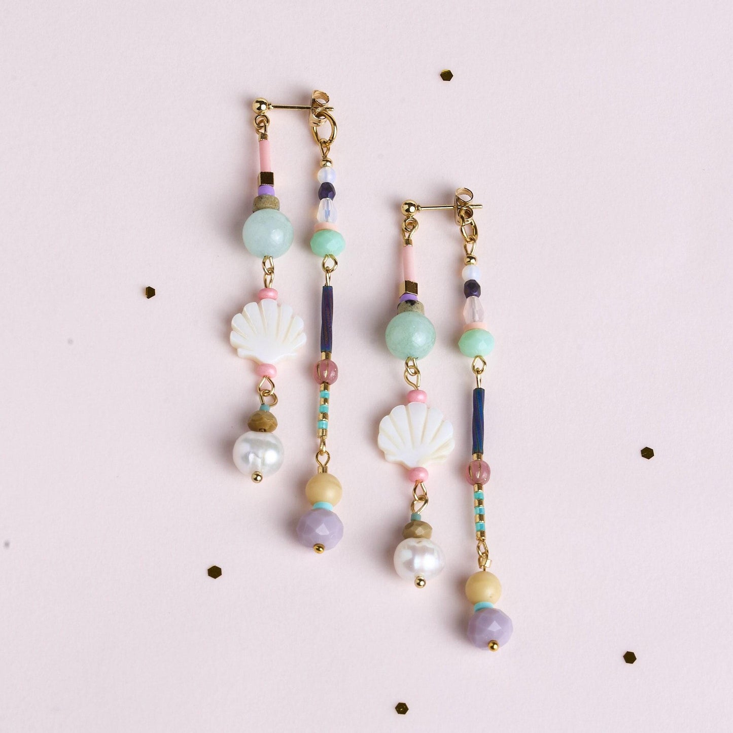 Handcrafted Mother of Pearl Shell Front-Back Earrings