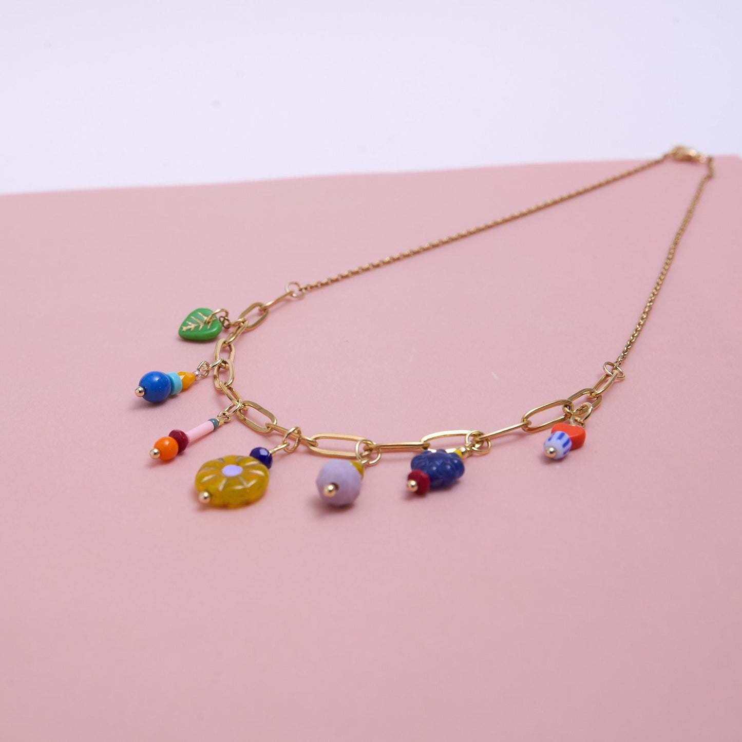 Handcrafted Trendy Colorful Multi-Charm Necklace