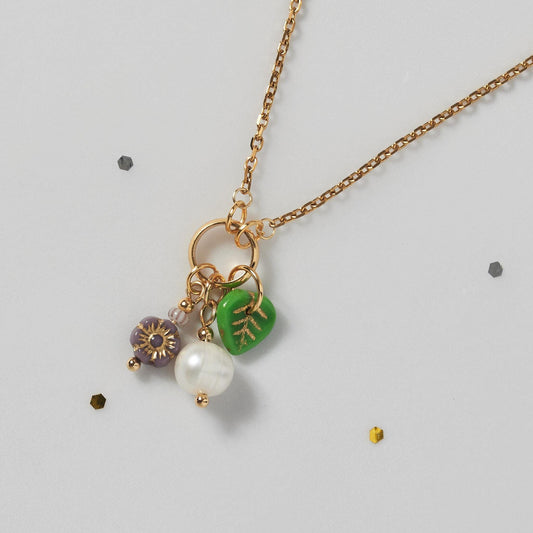 Good Karma Purple Flower & Pearl Necklace