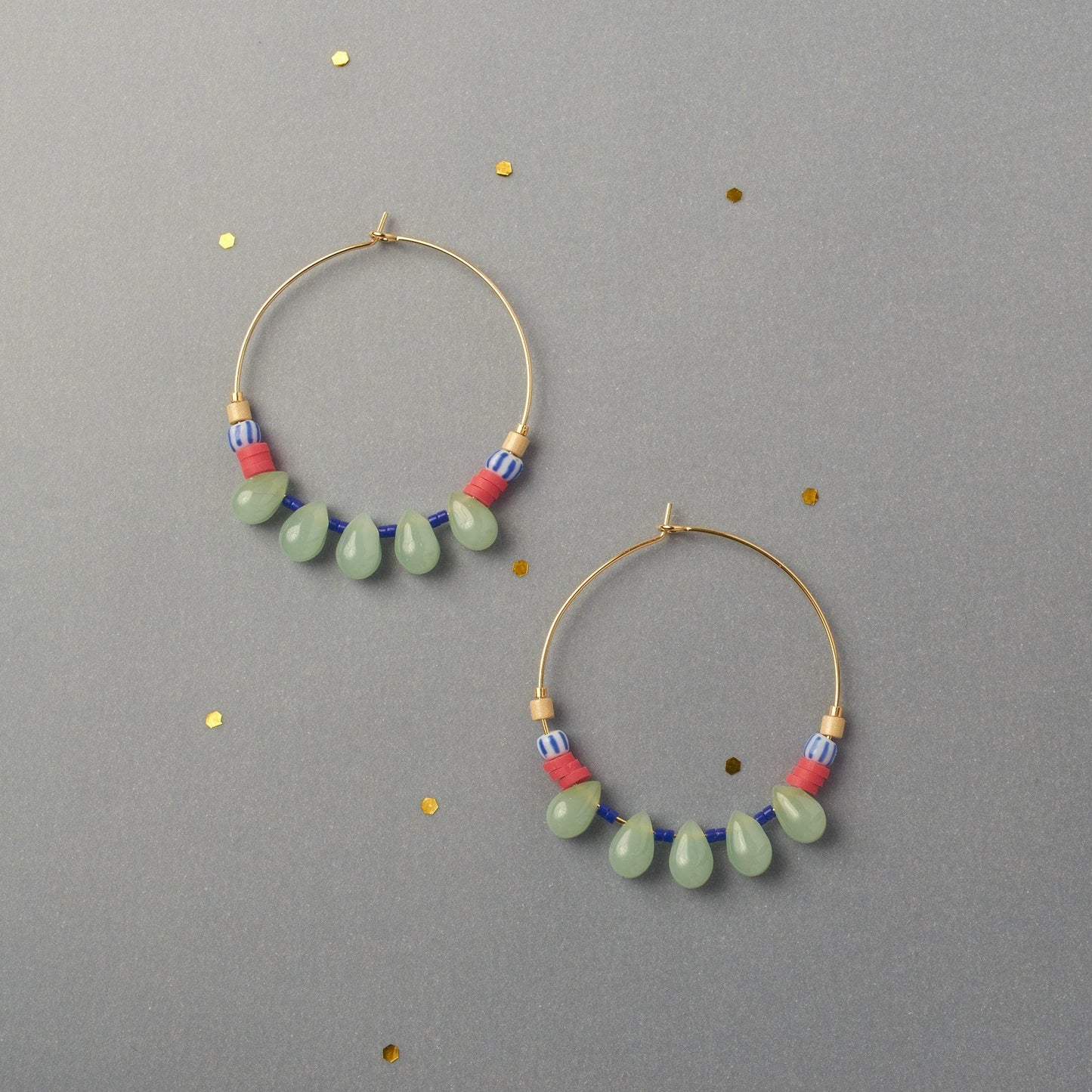 Aquamarine Drops Beaded Hoop Earrings