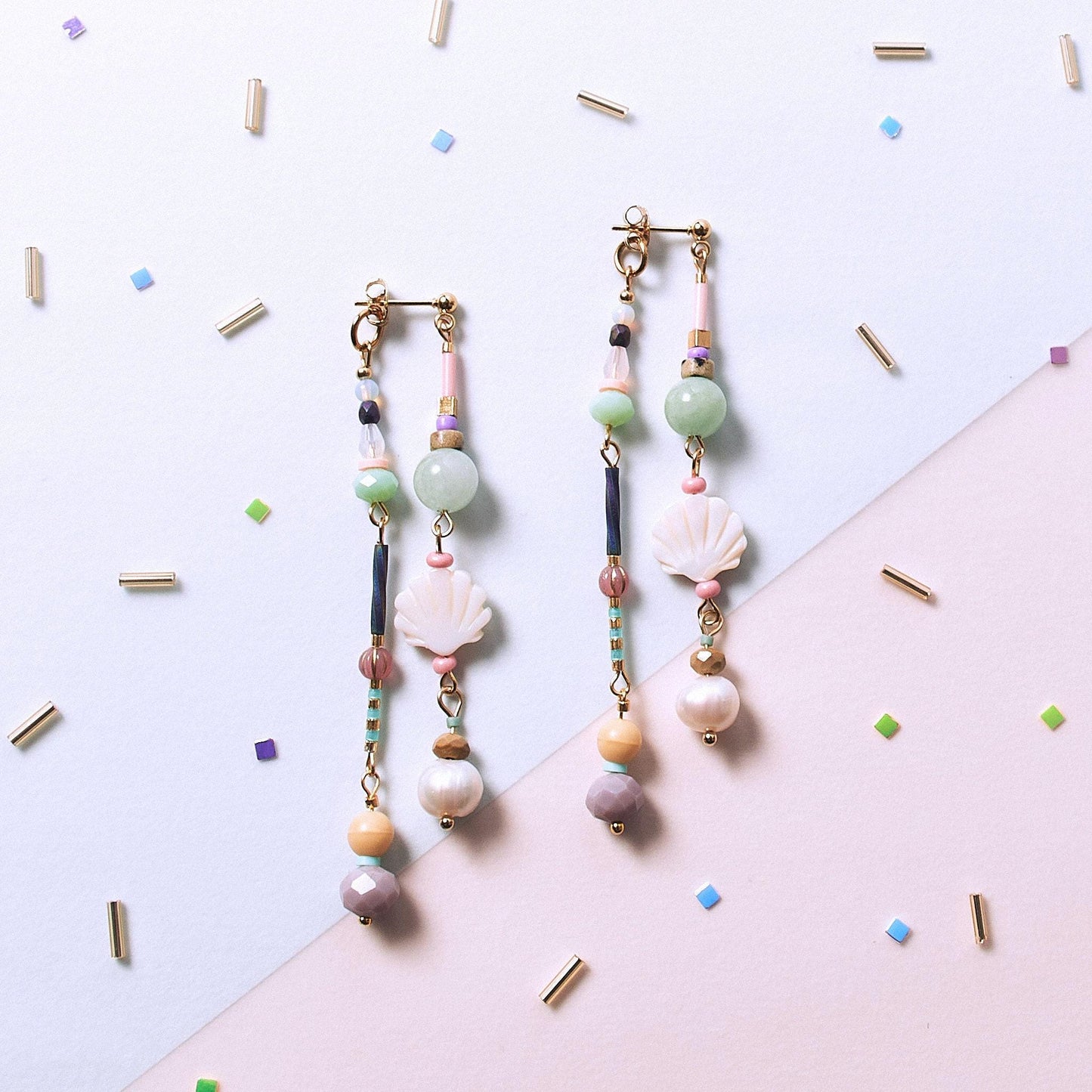 Handcrafted Mother of Pearl Shell Front-Back Earrings