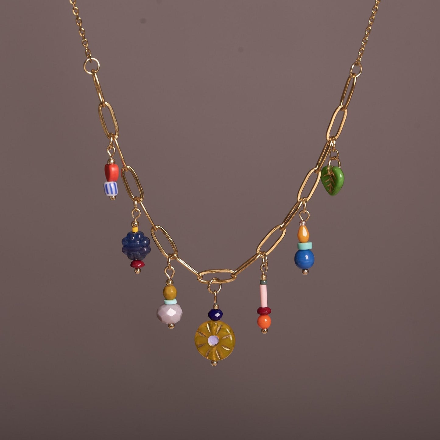 Handcrafted Trendy Colorful Multi-Charm Necklace