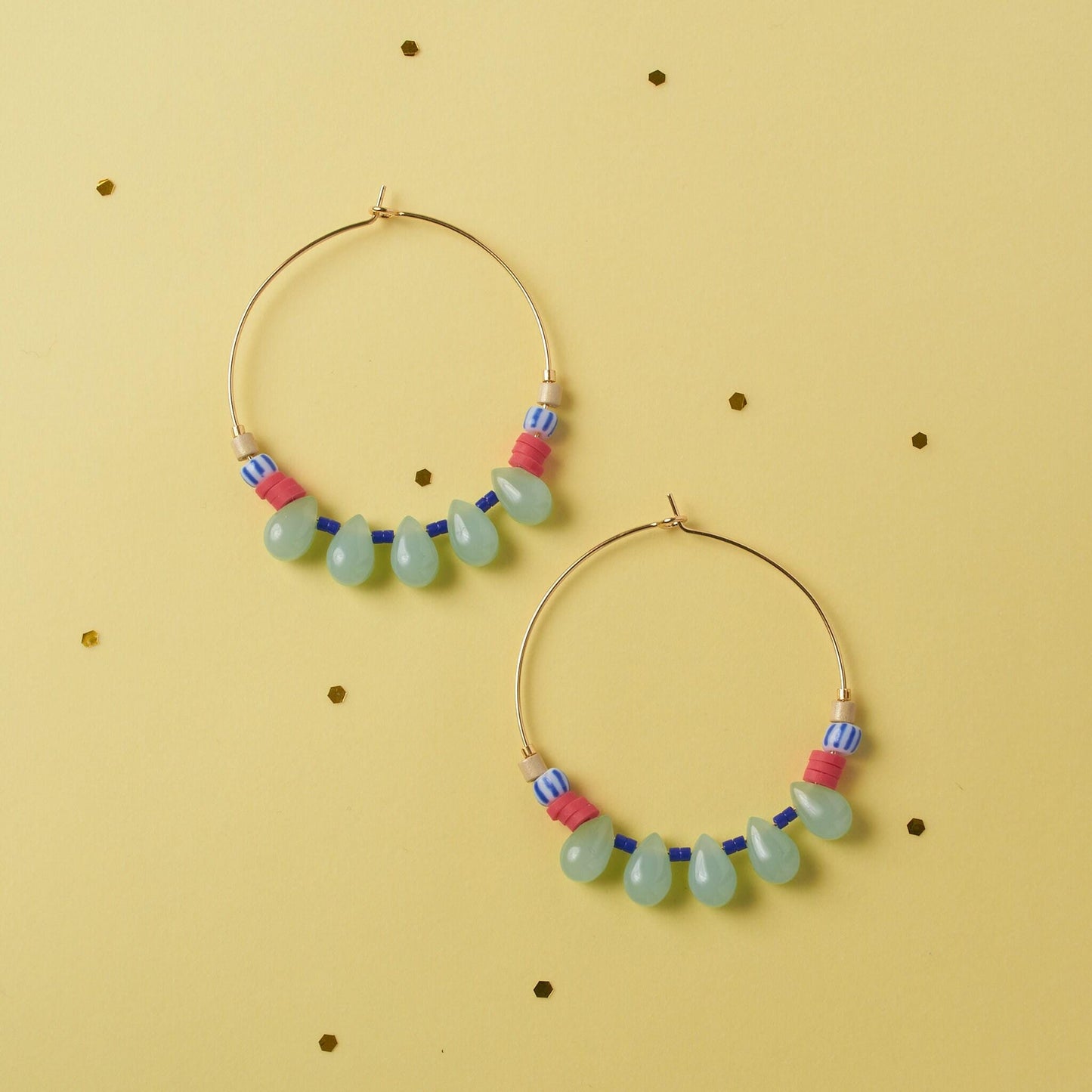 Aquamarine Drops Beaded Hoop Earrings
