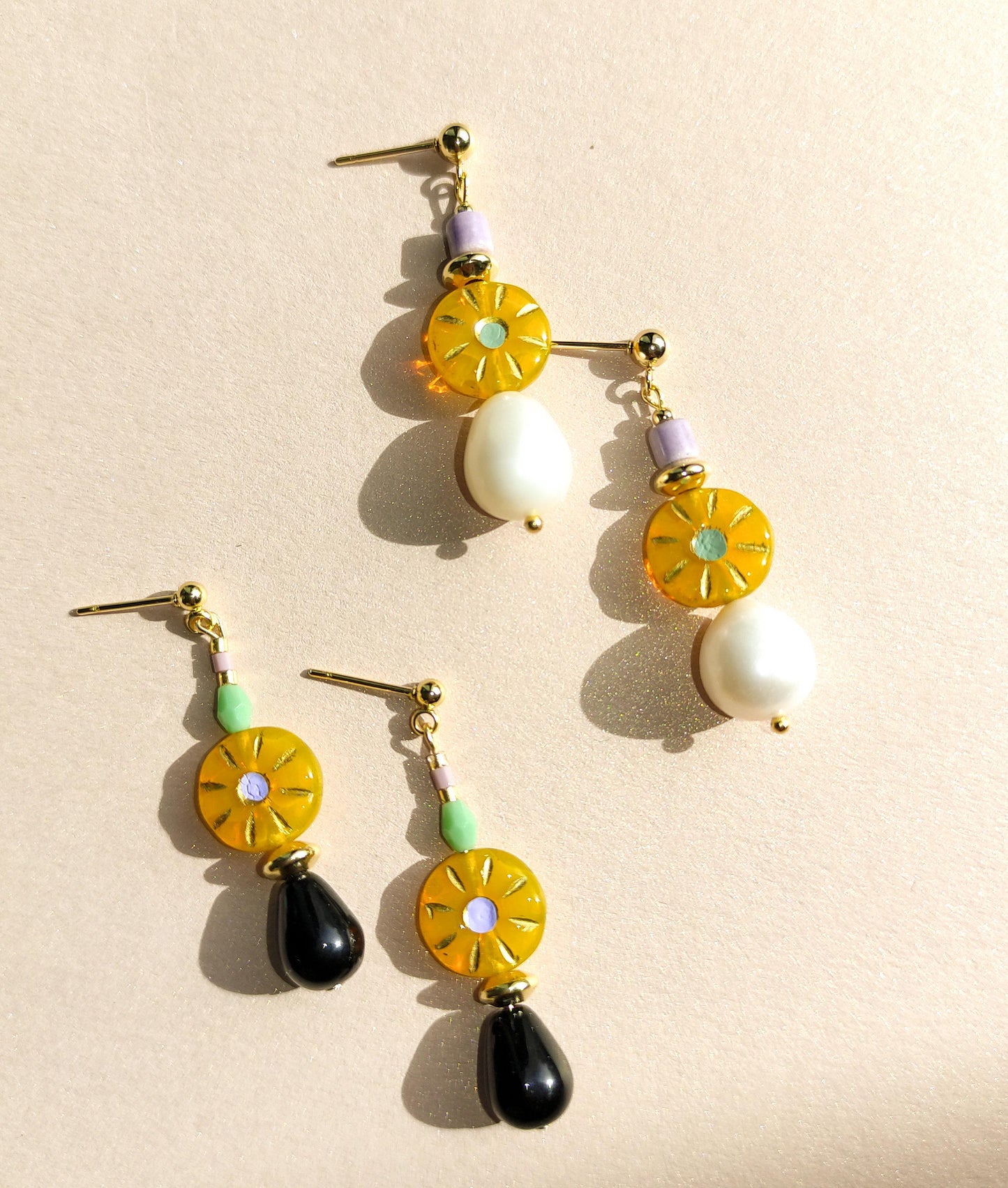 Handcrafted Teardrop Pearl & Agate Dangle Earrings