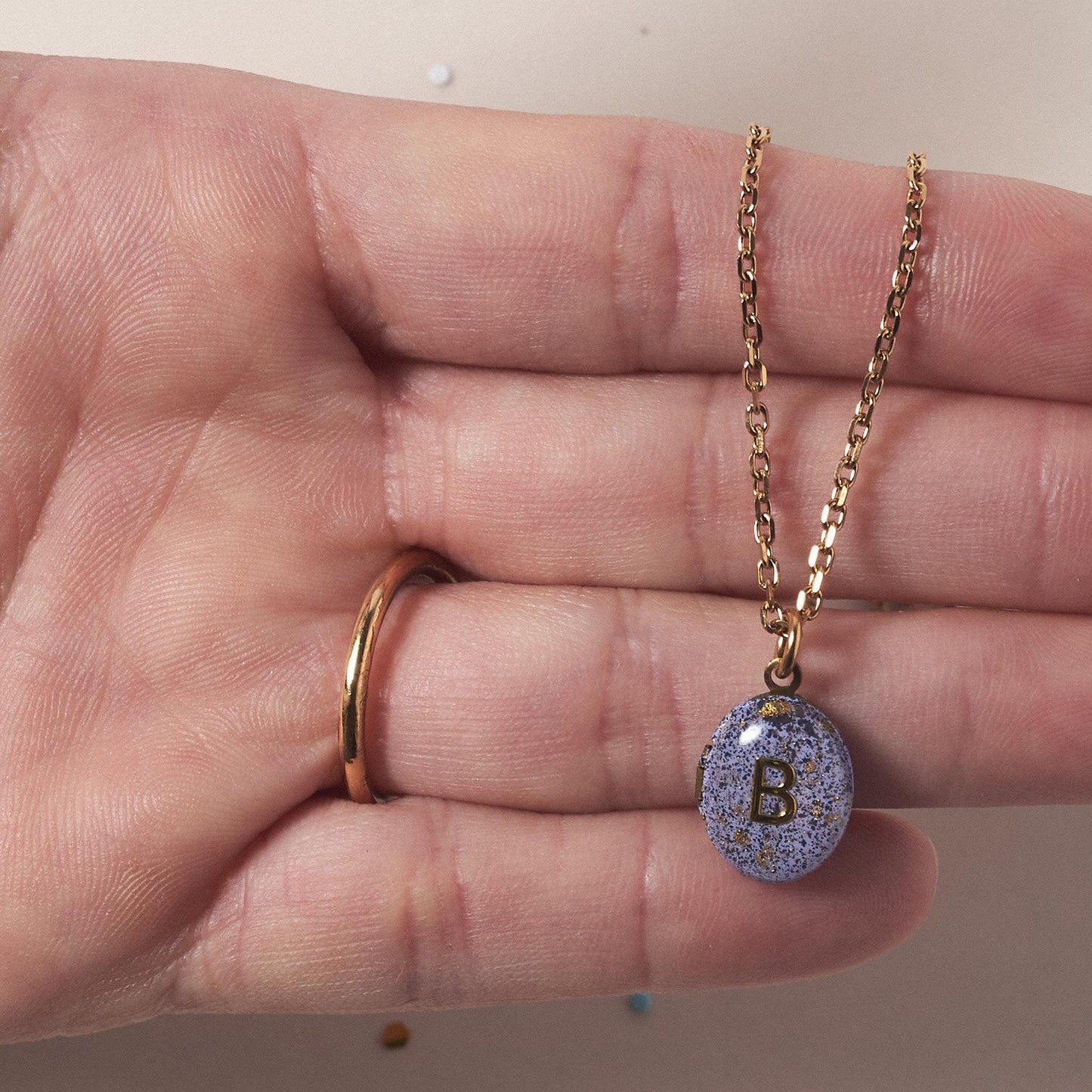 Hand-Painted Initial Locket Necklace