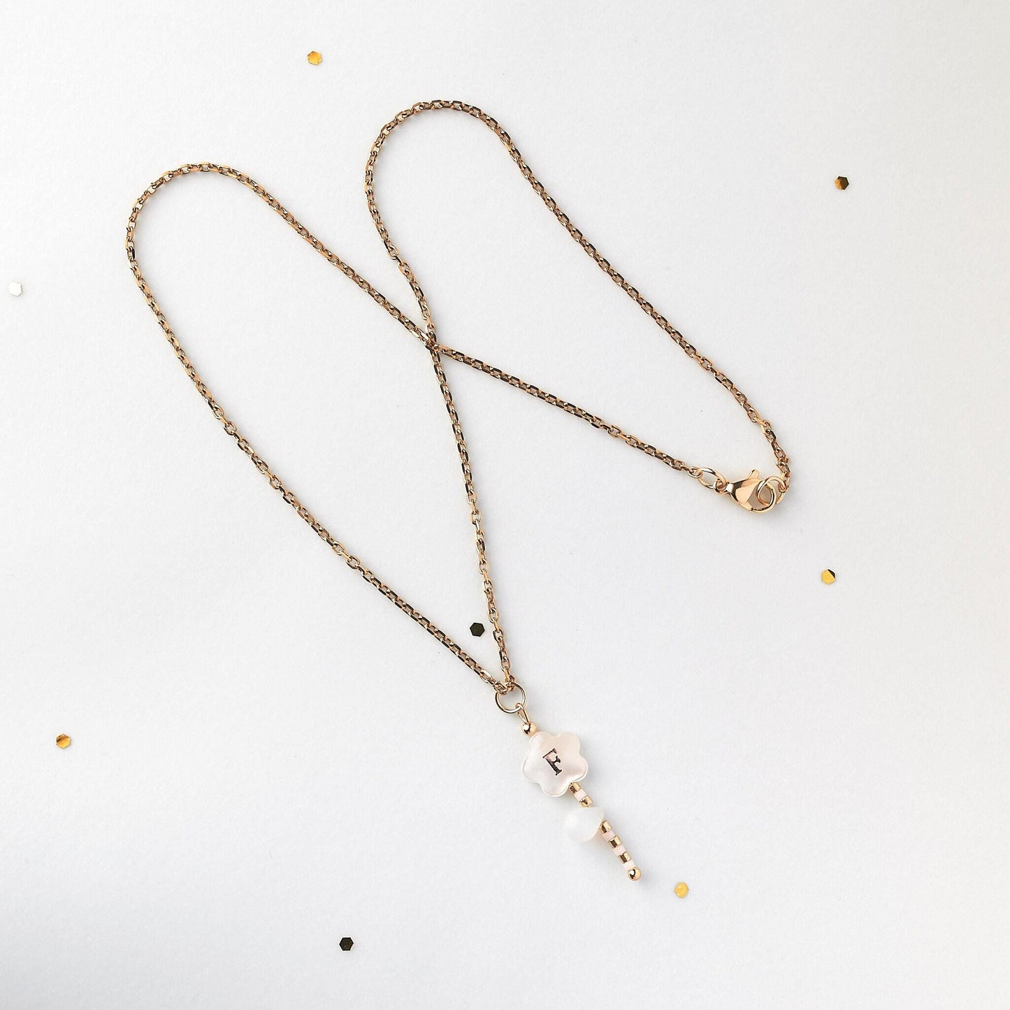Custom Mother of Pearl Floral Initial Necklace