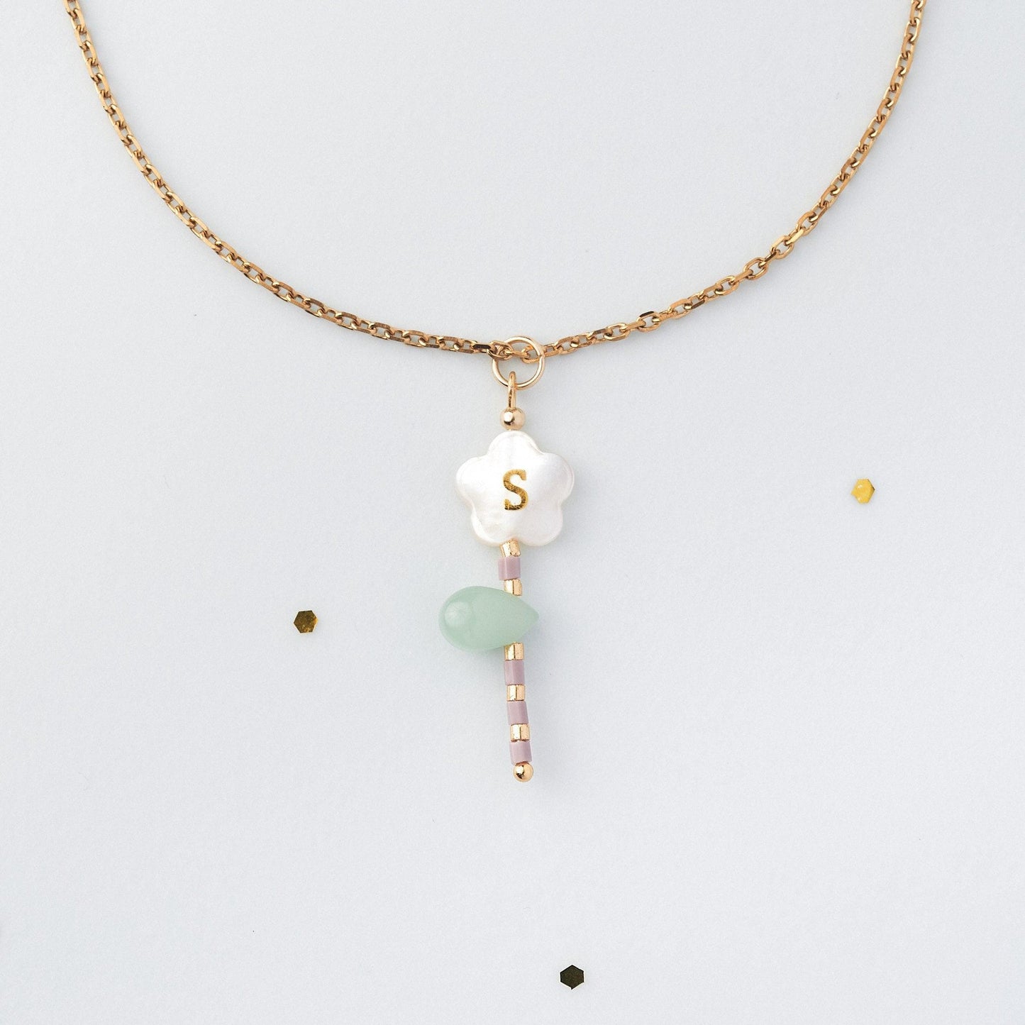 Custom Mother of Pearl Floral Initial Necklace