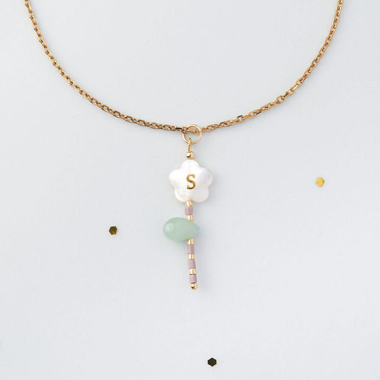 Custom Mother of Pearl Floral Initial Necklace