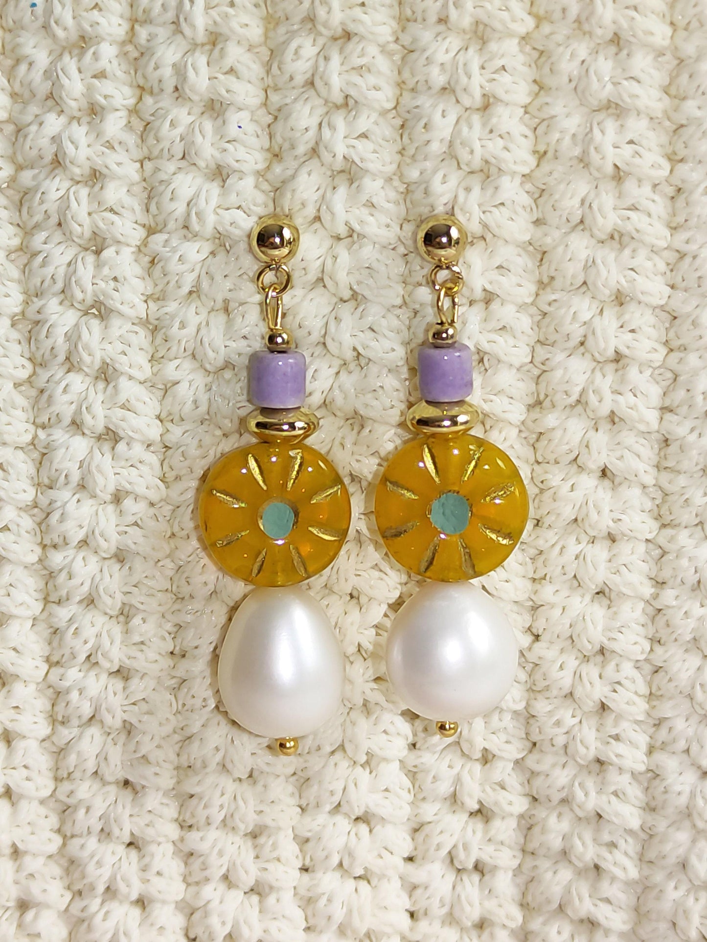 Handcrafted Teardrop Pearl & Agate Dangle Earrings